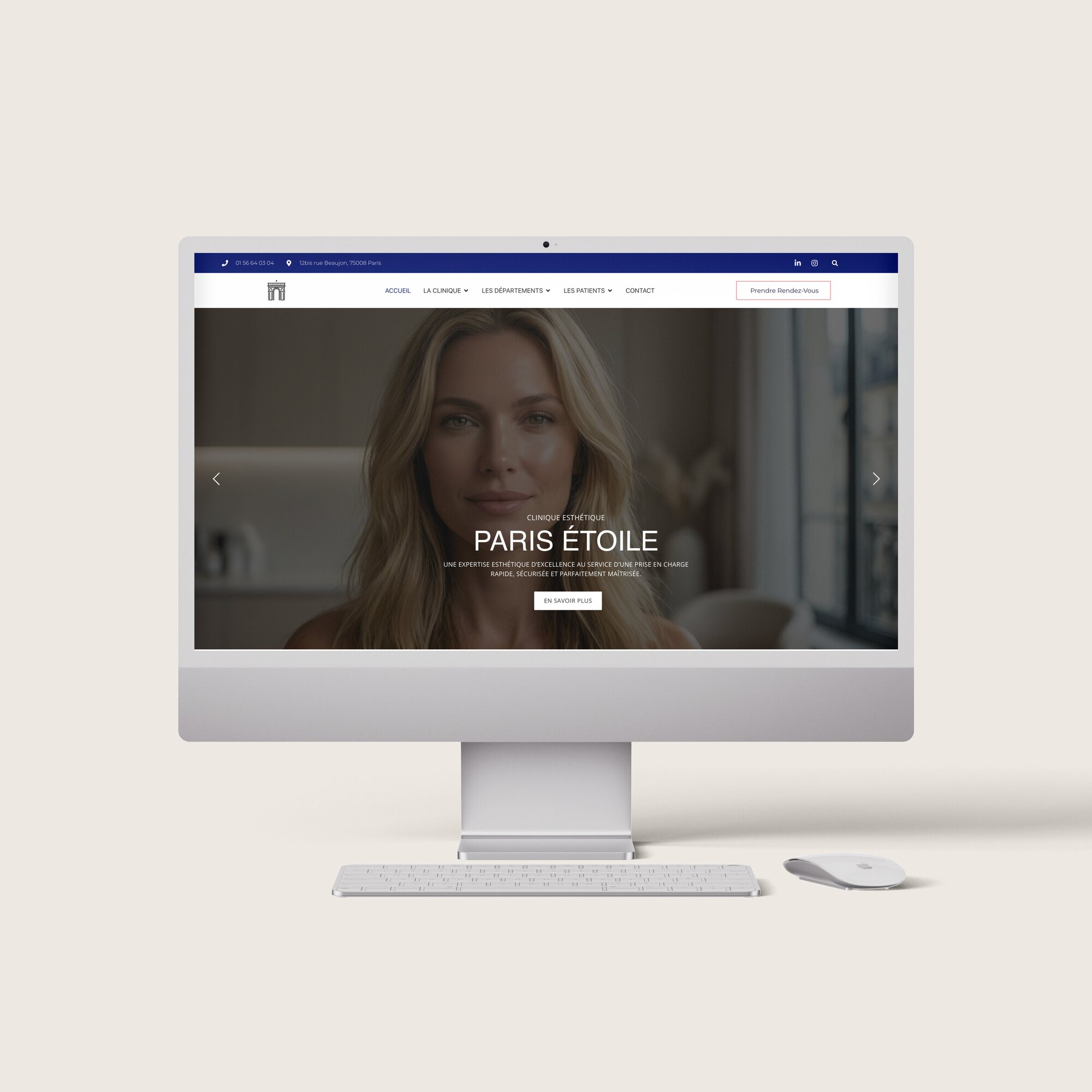 Clinique Esthétique Paris Etoile – mockup iMac Mockup du site Clinique Esthétique Paris Etoile réalisé par GDRF Studio